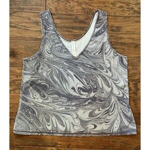 Athleta Transcend Tank Sumi Marble Gray Wm 1X Semi Crop Moisture Wicking Logo